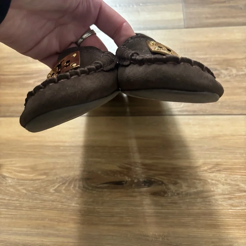 Tory Burch Dark Brown Loafers with Gold logo Emblem